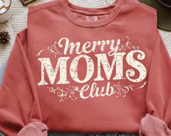 Retro Merry Moms Club PNG, Christmas Shirt Design (Digital Download)