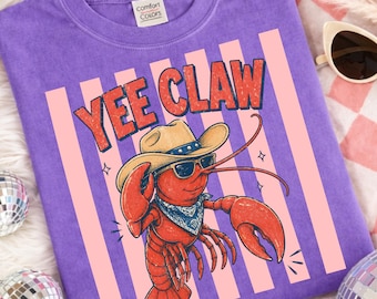 Garra de peixe PNG, Lagosta Cowboy Retrô PNG, Design de Sublimação de Cowgirl Costeira, Gráfico de Lagostim Ocidental PNG, Camiseta de Verão Moderna PNG