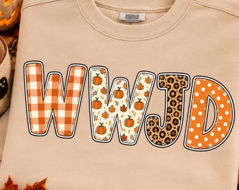 WWJD Fall Png, What Would Jesus Do PNG, Christian Fall Sublimation, Pumpkin Leopard Plaid Coquette Autumn PNG, Retro Christian png