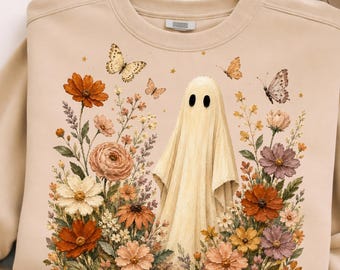 Boho Floral Ghost PNG, Wildflowers Ghost Sublimation, Vintage Spooky Season PNG, Cute Halloween Ghost, Fall Autumn, Cottagecore Ghost PNG