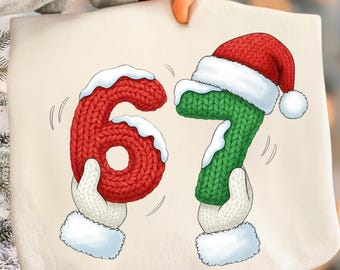 Christmas Six Seven Meme PNG, Funny Gen Z Quote, Santa Hat Graphic (Digital Download)