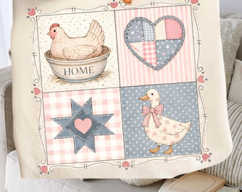 Vintage Cottagecore Quilt PNG, Grandma Core Farmhouse Hen Goose Art, 90s Thrifted Granny Decor, Rustic Country Wall Art, Digital Download