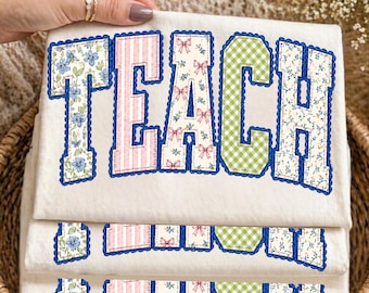 TEACH Png, Preppy Floral Teacher Png, Dainty Lace Girly Png, Grandmillennial Aesthetic, Teach PNG, School PNG, Cute Doodle Patchwork Letters