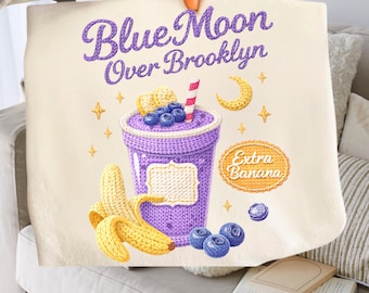 Blue Moon Over Brooklyn PNG, Faux Yarn Knit Smoothie PNG, Heated Rivalry Extra Banana Clipart, Scott and Kip Bookish Shirt Design