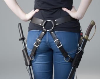 Medieval Faux Leather Double Sword Sheath | LARP Katana Scabbard Belt