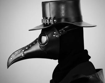 Steampunk Plague Doctor Mask PU Leather | Custom Made | Black Bird Beak Long Nose Halloween Cosplay Mask