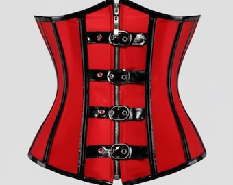 Brown Steampunk Underbust Corset | Faux Leather Steel Boned Bustier | Gothic Chain Couture Corset | Women’s Waist Cincher