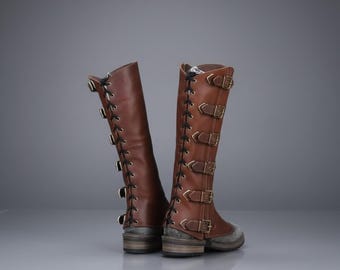 PU Leather Lace-Up Leg Gaiters for Steampunk Viking Cosplay