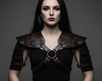 Armadura de hombro Steampunk medieval / Hombreras de caballero vikingo de cuero PU para cosplay