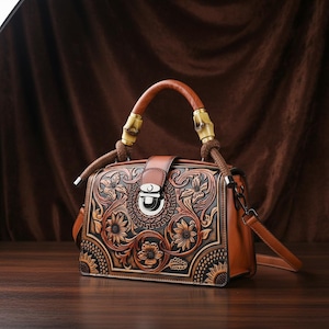 Vintage leren schoudertas met reliëf | Handgemaakte PU-crossbodyportemonnee | Dameshandtas met grote capaciteit