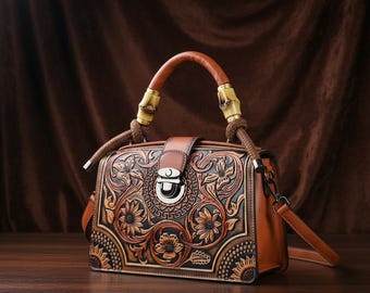 Vintage Embossed Leather Shoulder Bag | Handmade PU Crossbody Purse | Large Capacity Women's Handbag