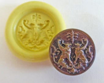 Antique button mold, Griffon, Griffons, Gryphon, flexible silicone push mold, PMC, Art Clay Silver, fimo, Sculpey, jewelry mold F19