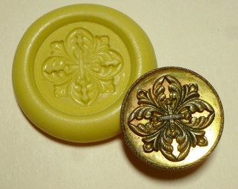 Antique button mold- flexible silicone push mold, leaf pattern, PMC, Art Clay Silver, fimo, Sculpey, jewelry mold B11