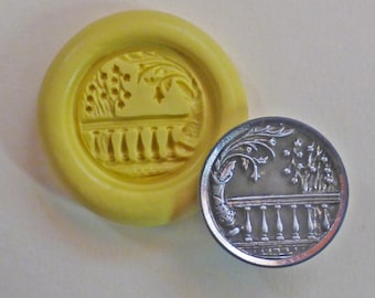 Antique button mold- Garden w/decorative wall, flexible silicone push mold, PMC, Art Clay Silver, fimo, Sculpey, jewelry mold S19