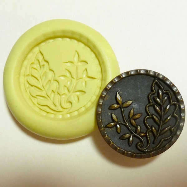 Antique button mold-Leaves, flexible silicone push mold, PMC, Art Clay Silver, fimo, Sculpey, jewelry mold R5