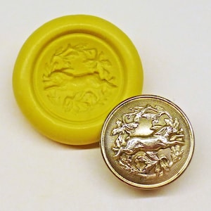 Antique button mold- Running Rabbit, flexible silicone push mold, PMC, Art Clay Silver, fimo, Sculpey, jewelry mold F21