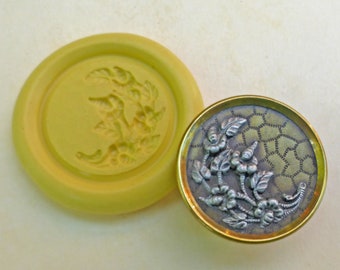 Antique button mold- Flowers, floral, flexible silicone push mold, PMC, Art Clay Silver, fimo, Sculpey, jewelry mold C13