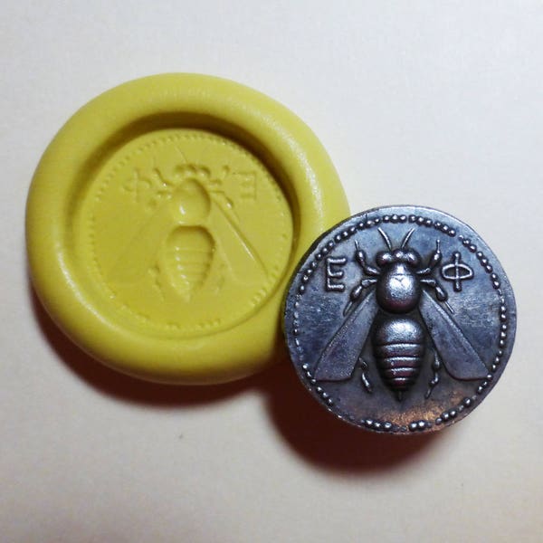 Silicone mold, Bee, Ancient Greek Ionia coin replica, flexible silicone push mold, PMC, resin, fimo, Sculpey, jewelry mold V16