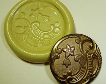 Antique button mold- flexible silicone push mold, PMC, Art Clay Silver, fimo, Sculpey, jewelry mold N1