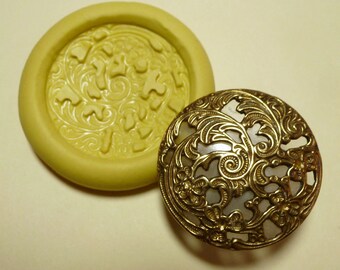 Antique button mold- Flower, floral, openwork, flexible silicone push mold, PMC, Art Clay Silver, fimo, Sculpey, jewelry mold Q17