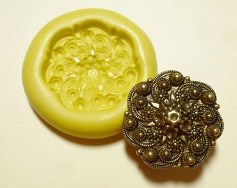 Antique button mold- flexible silicone push mold, Scallop, flowers, PMC, Art Clay Silver, fimo, Sculpey, jewelry mold B2