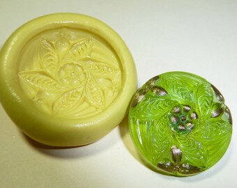 Antique button mold- Flower, floral, flexible silicone push mold, PMC, Art Clay Silver, fimo, Sculpey, jewelry mold N7