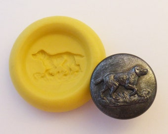 Antique button mold- Dog, flexible silicone push mold, PMC, Art Clay Silver, fimo, Sculpey, resin, ceramic, jewelry mold V3