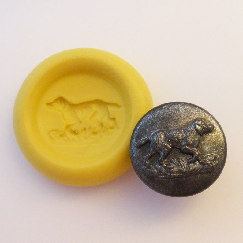 Antique button mold Dog, flexible silicone push mold, PMC, Art Clay Silver, fimo, Sculpey, resin, ceramic, jewelry mold V3 image 1