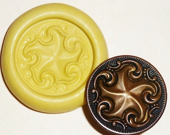 Antique button mold-swirl waves, flexible silicone push mold, PMC, Art Clay Silver, fimo, Sculpey, jewelry mold S11