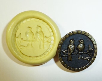 Antique button mold- Birds singing, flexible silicone push mold, PMC, Art Clay Silver, fimo, Sculpey, jewelry mold P3