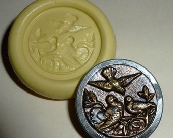 Antike Knopf Form-drei Vögel, Tauben flexible Druckknopf Silikonform, PMC, Art Clay Silver, Fimo, Sculpey, Schmuckform N13