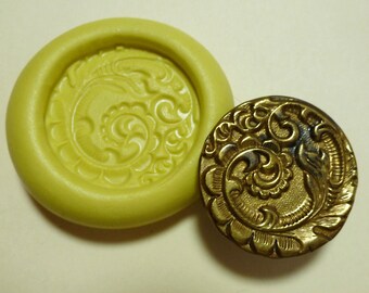 Antique button mold- flexible silicone push mold, Ornate Victorian, PMC, Art Clay Silver, fimo, Sculpey, jewelry mold W8