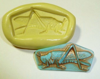 Antique button mold- Grasshopper, flexible silicone push mold, PMC, Art Clay Silver, fimo, Sculpey, jewelry mold D7