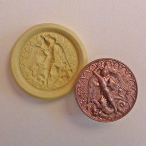 Vintage Stamping mold- Large Saint Michael, dragon slayer, flexible silicone push mold, PMC, Art Clay Silver, Sculpey, jewelry mold M13