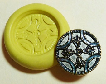 Antique button mold- Decorative cross, flexible silicone push mold, PMC, Art Clay Silver, fimo, Sculpey, jewelry mold R9
