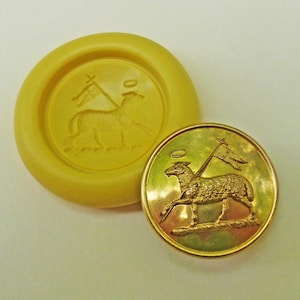 Vintage button mold- Lamb of God, livery button, flexible silicone push mold, PMC, Art Clay Silver, fimo, Sculpey, jewelry mold Z11