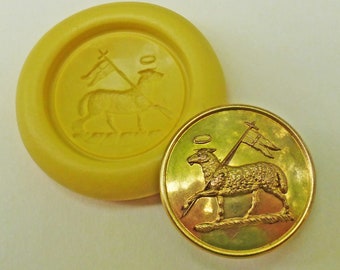Vintage button mold- Lamb of God, livery button, flexible silicone push mold, PMC, Art Clay Silver, fimo, Sculpey, jewelry mold Z11
