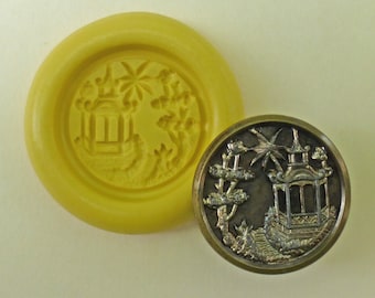 Vintage button mold- Pagoda #2, flexible silicone push mold, PMC, Art Clay Silver, fimo, Sculpey, jewelry mold Z10