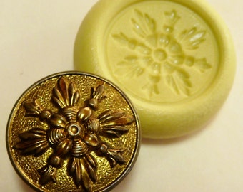 Antique button mold-floral, flower, flexible silicone push mold, PMC, Art Clay Silver, fimo, Sculpey, jewelry mold H9