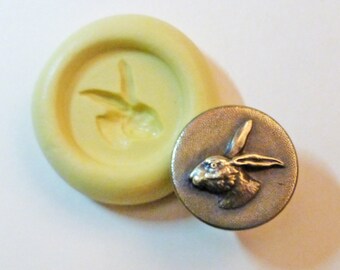 Antique button mold- Rabbit, Rabbit head, flexible silicone push mold, PMC, Art Clay Silver, fimo, Sculpey, resin, ceramic, jewelry mold R22