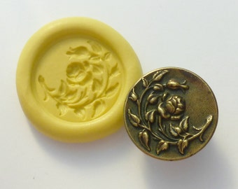 Antique button mold- Floral, Rose, flexible silicone push mold, PMC, Art Clay Silver, fimo, Sculpey, resin, ceramic, jewelry mold V10
