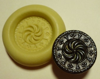 Antique button mold- Swirl, pinwheel, flexible silicone push mold, PMC, Art Clay Silver, fimo, Sculpey, jewelry mold W12