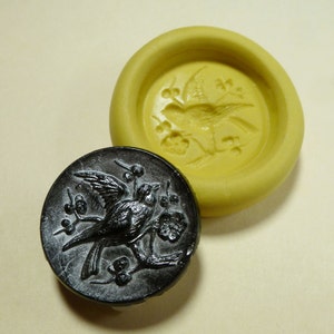 Antique button mold- Bird, flexible silicone push mold, PMC, Art Clay Silver, fimo, Sculpey, jewelry mold H19