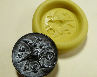 Antique button mold- Bird, flexible silicone push mold, PMC, Art Clay Silver, fimo, Sculpey, jewelry mold H19