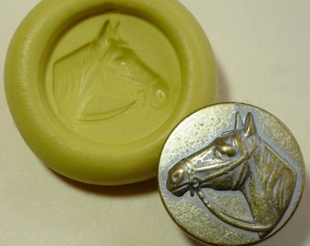 Antique button mold-  Horse head, flat, flexible silicone push mold, PMC, Art Clay Silver, fimo, Sculpey, jewelry mold Q10