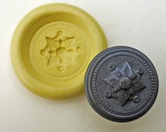 Antike Knopfform - geometrische Muster, flexible Silikon Push Form, PMC, Art Clay Silber, Fimo, Sculpey, Schmuck form F1