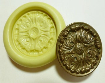 Antique button mold- flexible silicone push mold, Ornate Victorian, PMC, Art Clay Silver, fimo, Sculpey, jewelry mold W7