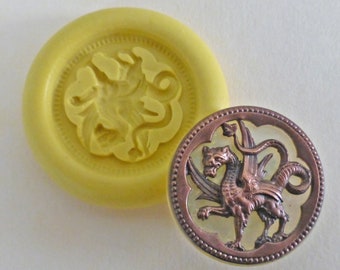 Vintage stamping mold- Dragon stamping, flexible silicone push mold, PMC, Art Clay Silver, Sculpey, jewelry mold F6