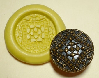 Antique button mold- flexible silicone push mold, Decorative cross, PMC, Art Clay Silver, fimo, Sculpey, jewelry mold B8
