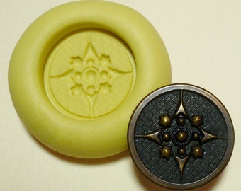 Antique button mold- modified Cross, flexible silicone push mold, PMC, Art Clay Silver, fimo, Sculpey, jewelry mold R2